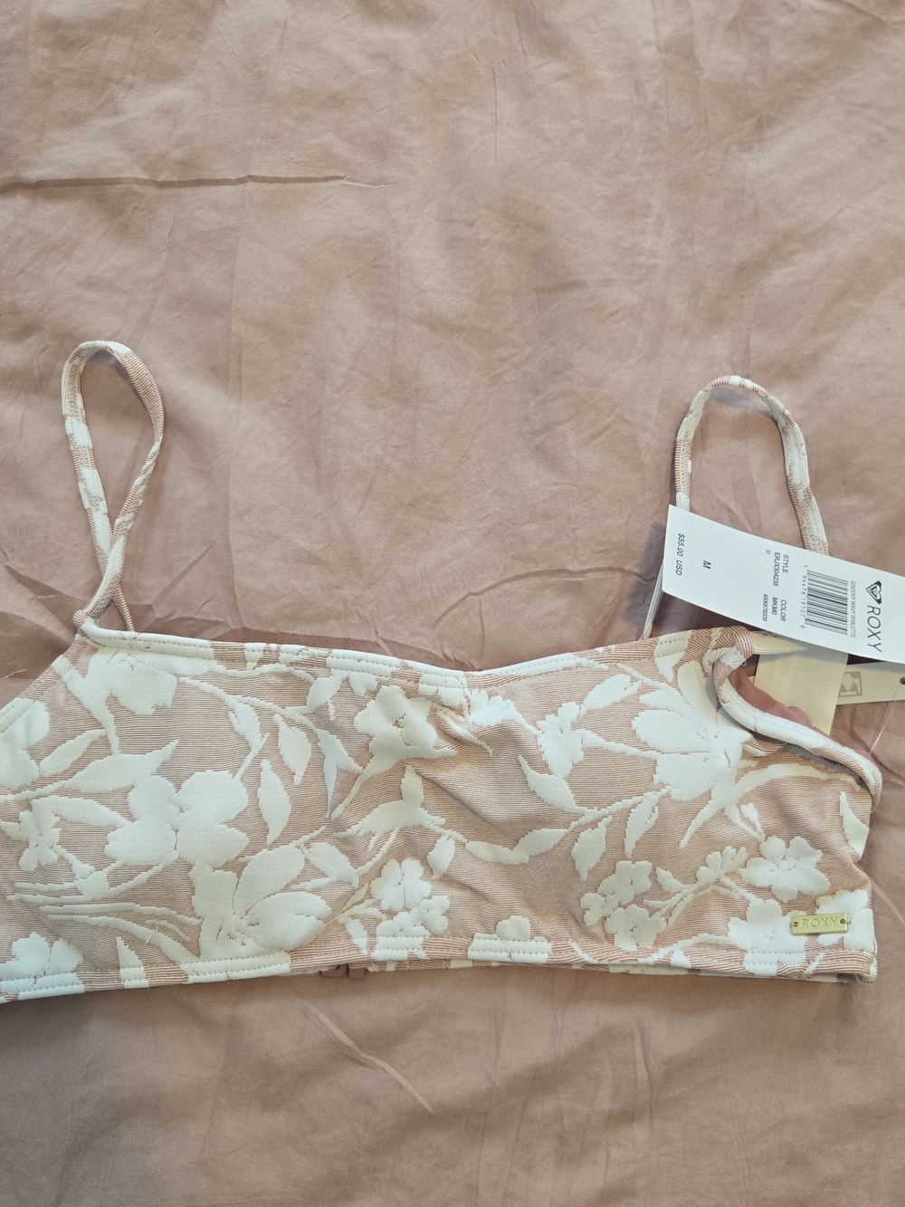Roxy Cream & Blush Floral Swim Top NWT
